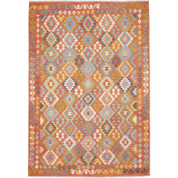Tappeto Kilim Afghanistan Geometrico Rosso Arancio Turchese