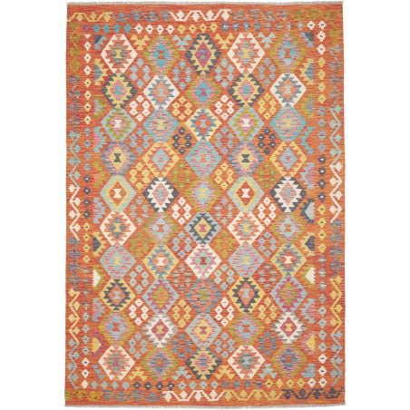 Tappeto Kilim Afghanistan Geometrico Rosso Arancio Turchese