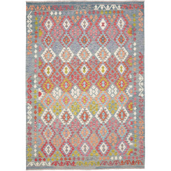 Tappeto Kilim Afghanistan Tribale Grigio Blu Astratto Rosso