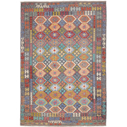 Tappeto Kilim Afghanistan Astratto Grigio Multicolore Rosso