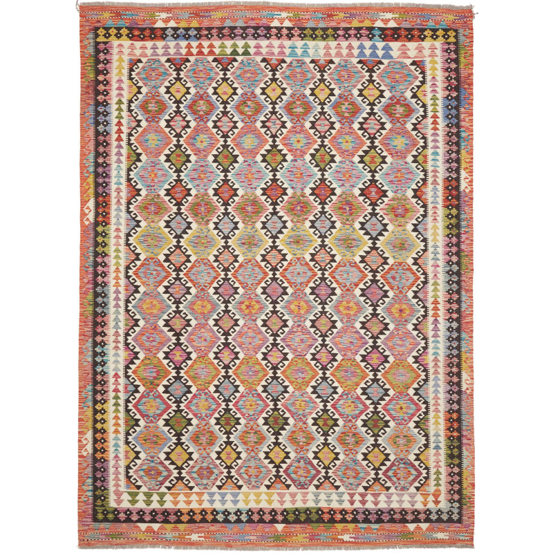 Tappeto Kilim Afghanistan Astratto Multicolore Rosa Azzurro