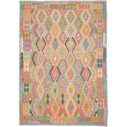 Tappeto Kilim Afghanistan Astratto Azzurro Rosa Arancio Verd