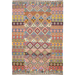 Tappeto Kilim Afghanistan Geometrico Blu Rosa Arancione Gial