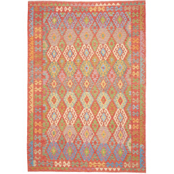 Tappeto Kilim Afghanistan Astratto Terracotta Azzurro Verde