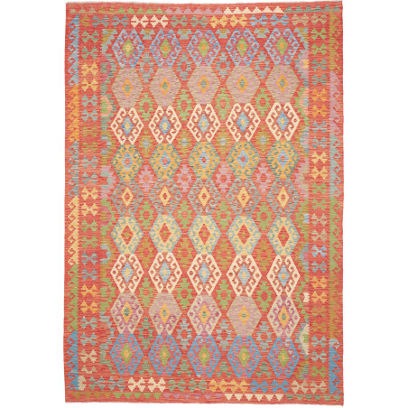 Tappeto Kilim Afghanistan Astratto Terracotta Azzurro Verde
