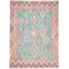 Tappeto Kilim Afghanistan Geometrico Azzurro Corallo Bianco