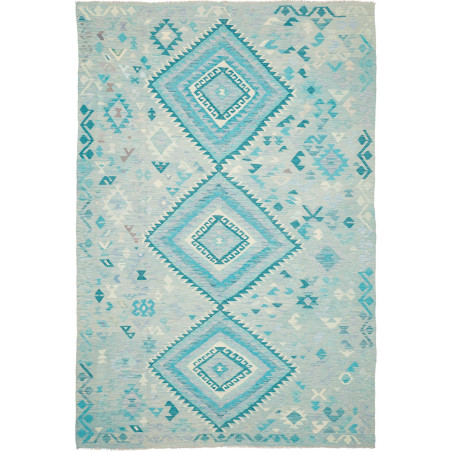 Tappeto Kilim Afghanistan Astratto Azzurro Turchese Acquamar