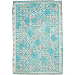 Tappeto Kilim Afghanistan Astratto Turchese Beige Rosa Chiar