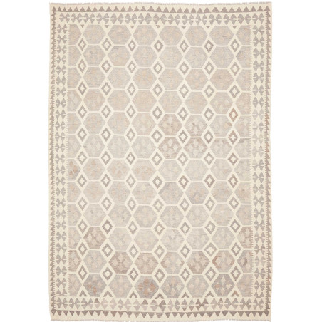 Tappeto Kilim Afghanistan Geometrico Beige Grigio Chiaro Cre