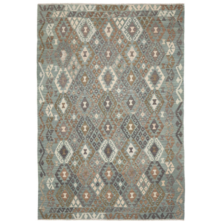 Tappeto Kilim Afghanistan Astratto Verde Acqua Marrone Crema