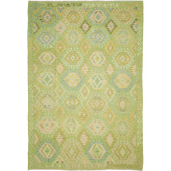 Tappeto Kilim Afghanistan Astratto Verde Chiaro Giallo Crema