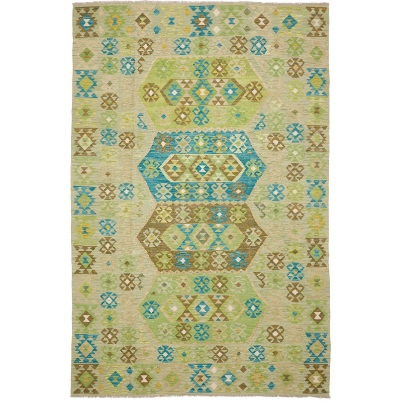 Tappeto Kilim Afghanistan Astratto Verde Salvia Turchese Mar