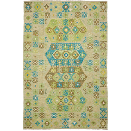 Tappeto Kilim Afghanistan Astratto Verde Salvia Turchese Mar