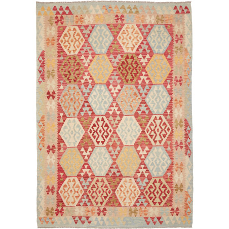 Tappeto Kilim Afghanistan Astratto Rosso Terracotta Azzurro
