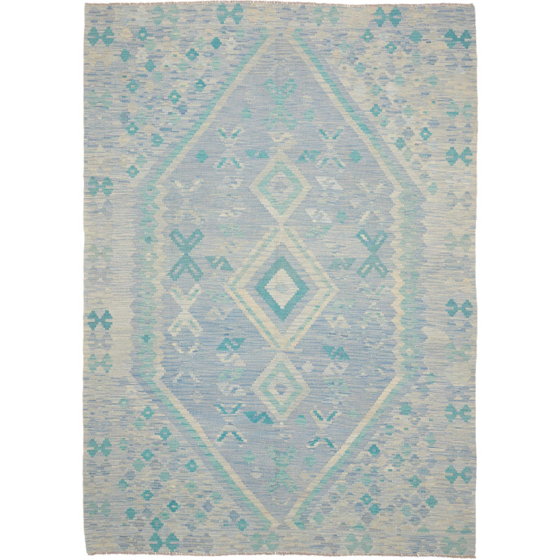 Tappeto Kilim Afghanistan Astratto Celeste Blu Acqua Marina
