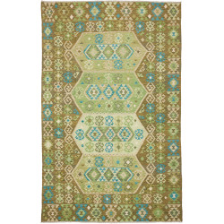 Tappeto Kilim Afghanistan Geometrico Verde Marrone Blu Turch