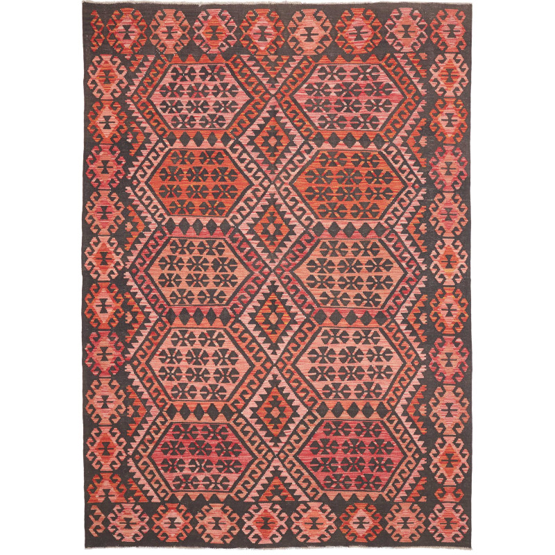 Tappeto Kilim Afghanistan Astratto Rosso Corallo Arancione T