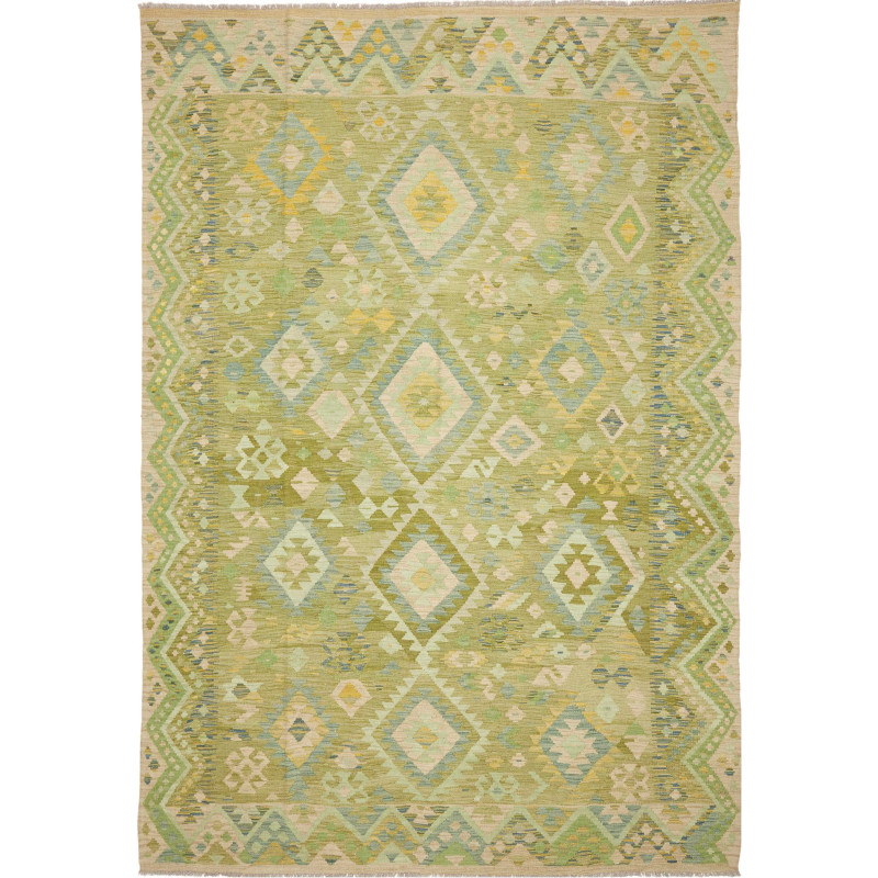 Tappeto Kilim Afghanistan Geometrico Verde Salvia Verde Oliv