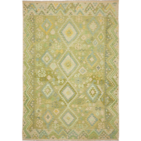 Tappeto Kilim Afghanistan Geometrico Verde Salvia Verde Oliv