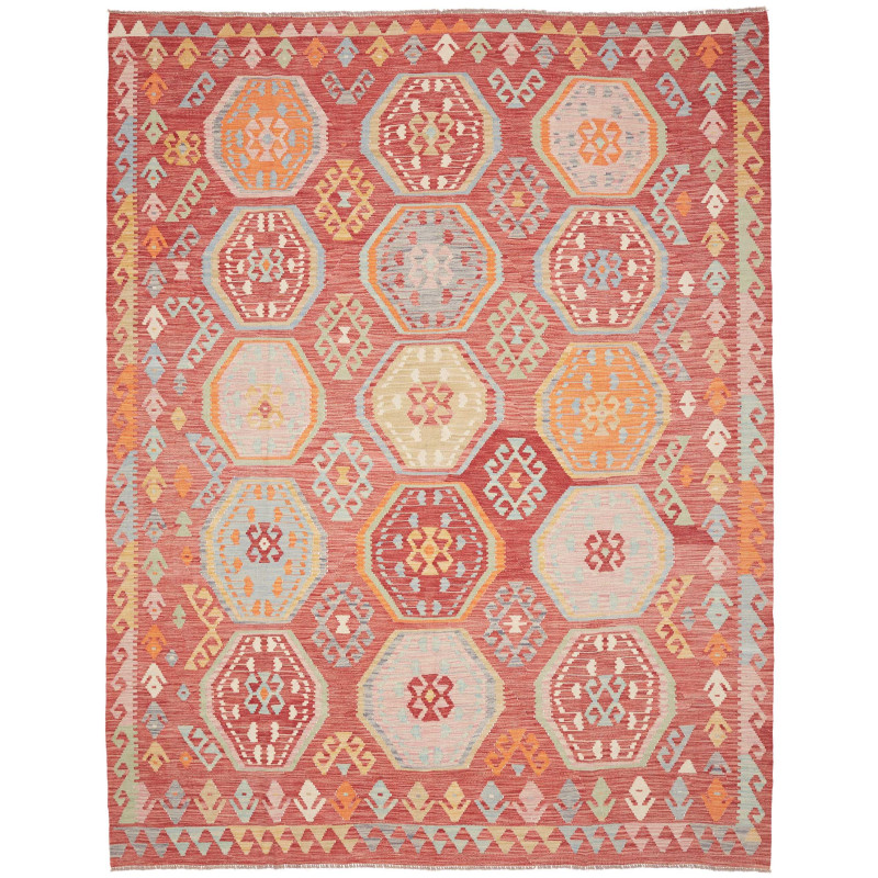 Tappeto Kilim Afghanistan Astratto Rosso Terracotta Azzurro
