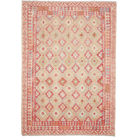 Tappeto Kilim Afghanistan Astratto Crema Rosso Blu Arancione