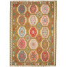 Tappeto Kilim Afghanistan Astratto Verde Oliva Ocra Rosso Co