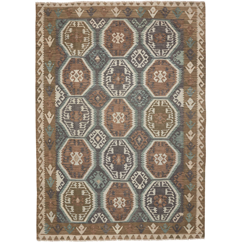 Tappeto Kilim Afghanistan Astratto Marrone Grigio Beige Verd