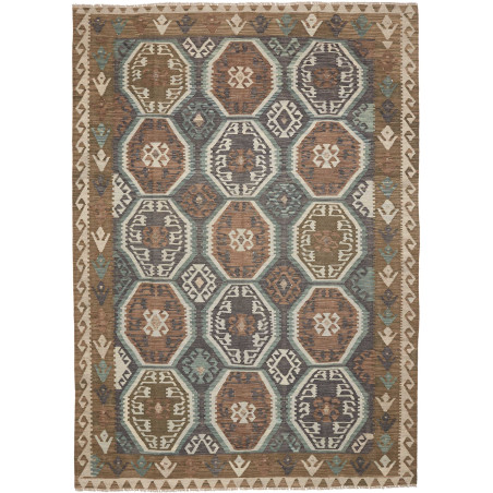Tappeto Kilim Afghanistan Astratto Marrone Grigio Beige Verd