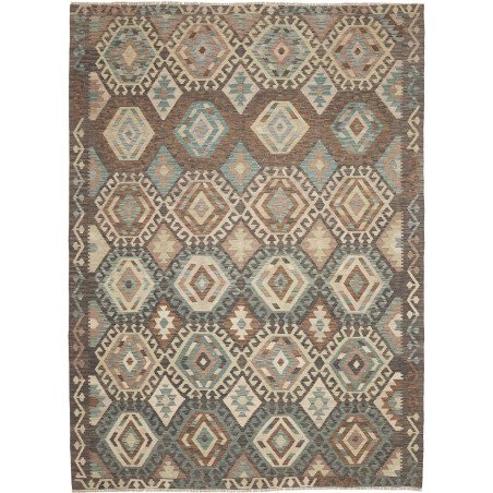 Tappeto Kilim Afghanistan Astratto Marrone Teale Beige Rosa