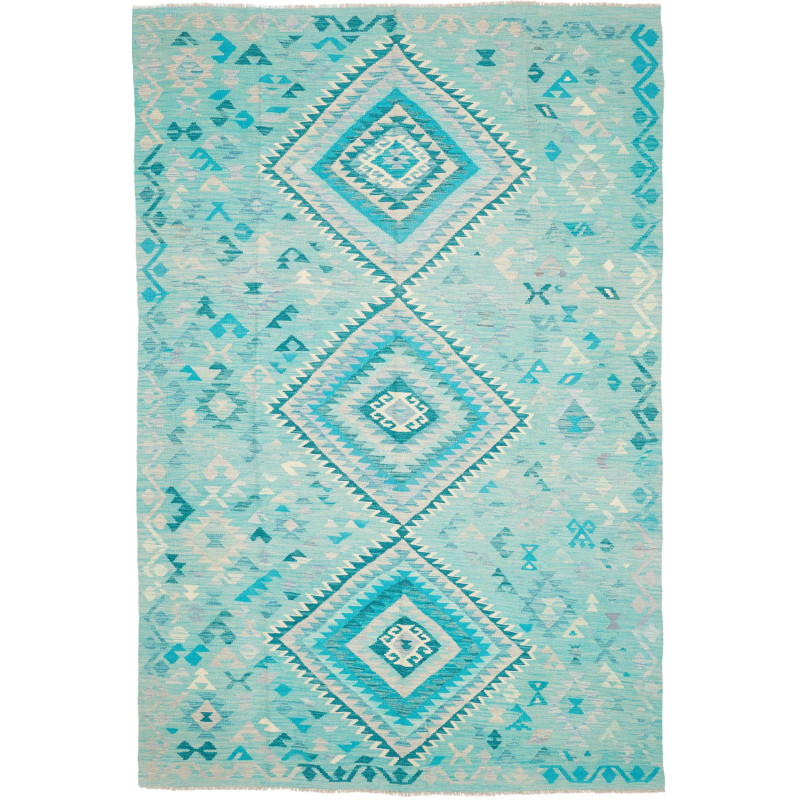 Tappeto Kilim Afghanistan Astratto Turchese Blu Aqua Crema 2