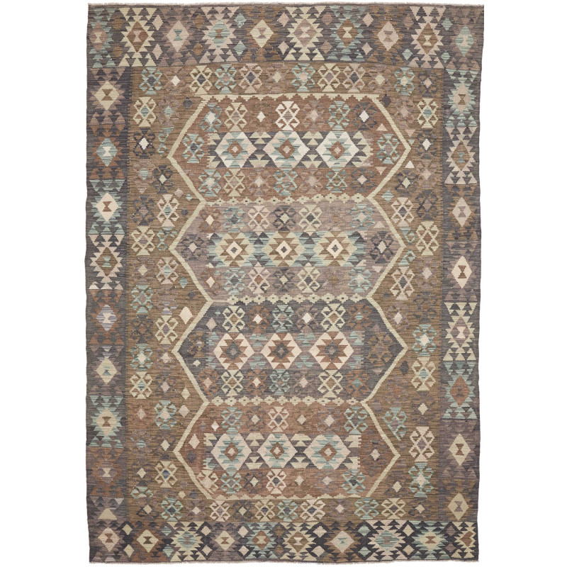 Tappeto Kilim Afghanistan Geometrico Marrone Terra Grigio Be