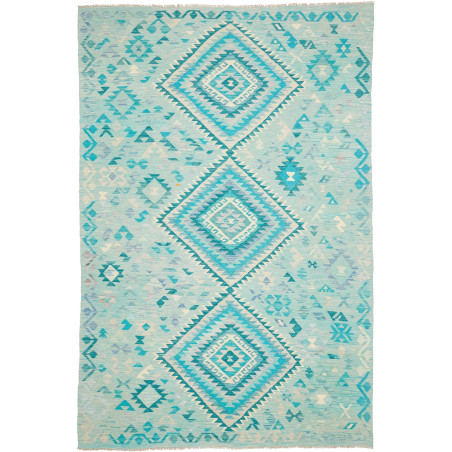 Tappeto Kilim Afghanistan Geometrico Azzurro Acqua Turchese