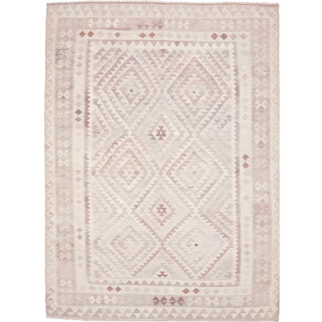 Tappeto Kilim Afghanistan Astratto Bianco Crema Grigio Chiar