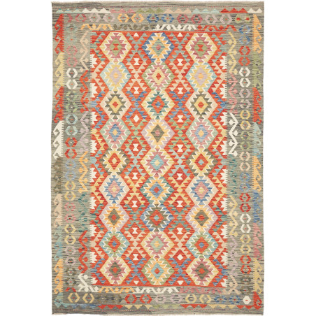 Tappeto Kilim Afghanistan Astratto Arancio Rosso Blu Giallo
