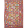 Tappeto Kilim Afghanistan Astratto Rosso Fucsia Blu Arancion