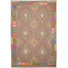 Tappeto Kilim Afghanistan Astratto Verde Grigio Rosso Giallo