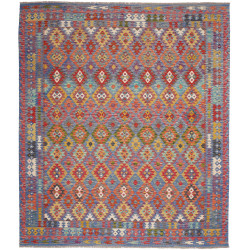 Tappeto Kilim Afghanistan Geometrico Blu Rosso Giallo Aranci