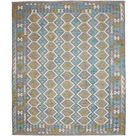Tappeto Kilim Afghanistan Astratto Blu Turchese Grigio Giall