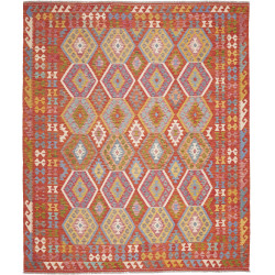 Tappeto Kilim Afghanistan Astratto Rosso Mattone Azzurro Gia