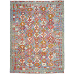 Tappeto Kilim Afghanistan Geometrico Blu Pastello Grigio Ara
