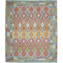 Tappeto Kilim Afghanistan Astratto Turchese Rosso Oro Rosa C