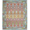Tappeto Kilim Afghanistan Astratto Turchese Rosso Oro Rosa C