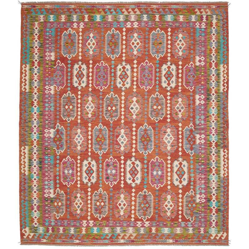 Tappeto Kilim Afghanistan Geometrico Arancione Terracotta Bl