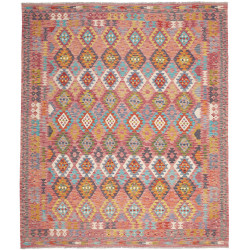 Tappeto Kilim Afghanistan Geometrico Rosa Antico Turchese Gi