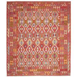 Tappeto Kilim Afghanistan Astratto Arancione Rosso Vivace Az