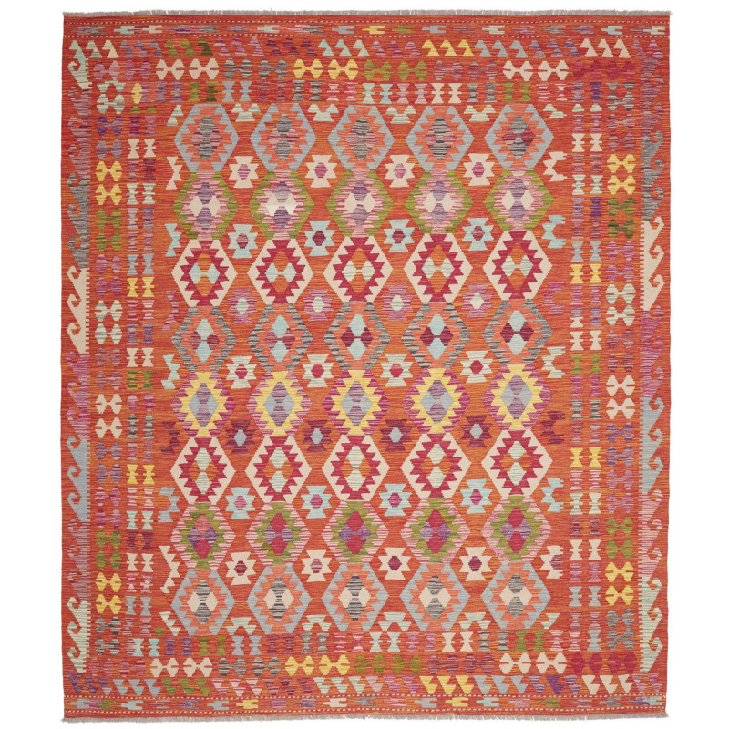 Tappeto Kilim Afghanistan Astratto Arancione Rosso Vivace Az
