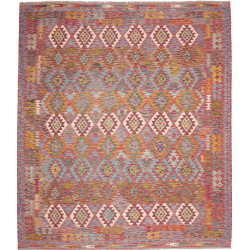 Tappeto Kilim Afghanistan Geometrico Rosso Terracotta Blu Tu