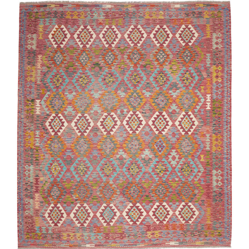 Tappeto Kilim Afghanistan Geometrico Rosso Terracotta Blu Tu