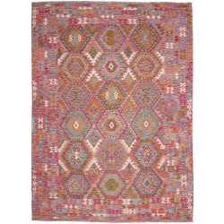 Tappeto Kilim Afghanistan Geometrico Rosa Corallo Arancio Tu