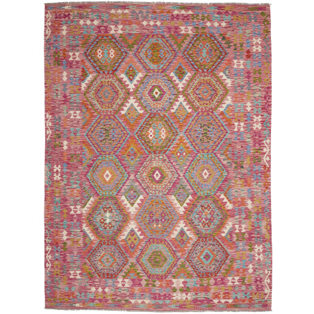 Tappeto Kilim Afghanistan Geometrico Rosa Corallo Arancio Tu